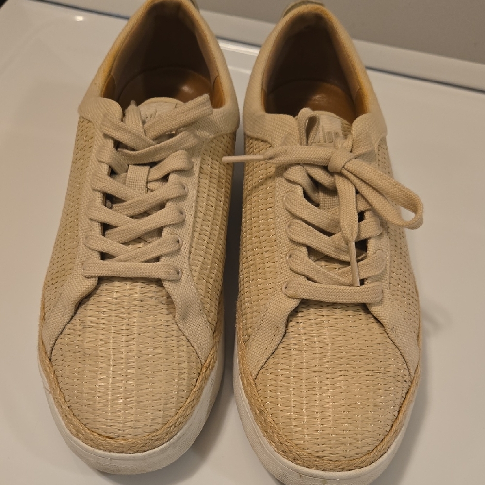 Fitflop Womens Woven Raffia Espadrille Beige Textured Sneakers Size 9